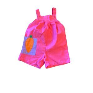 Toddler Girls 2T Ruth Scharf Pink Romper With Carrot Pocket Vintage 80s